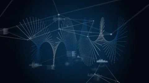 Points forming mesh, dotted waveform pulsing, network rotating, elements Stock Footage 311416828