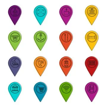 Points of interest icons doodle set Illustrazione stock
