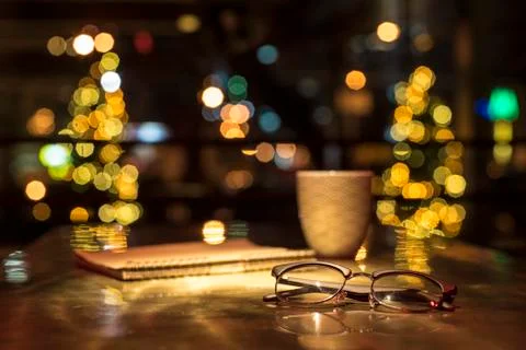 Points notebook and cup of coffee Stock Photos