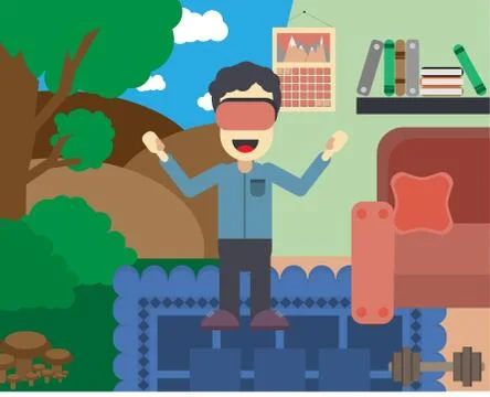 Points of virtual reality in the room and in the forest Stock Illustration