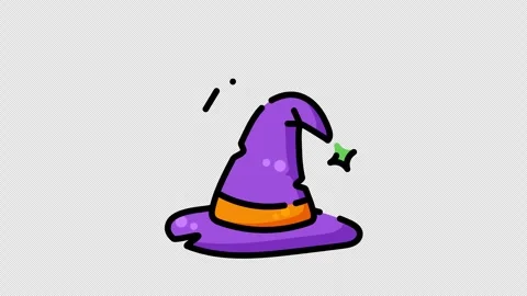 Pointy purple witch hat orange ribbon simple cartoon sticker magic design Vidéo 344921916