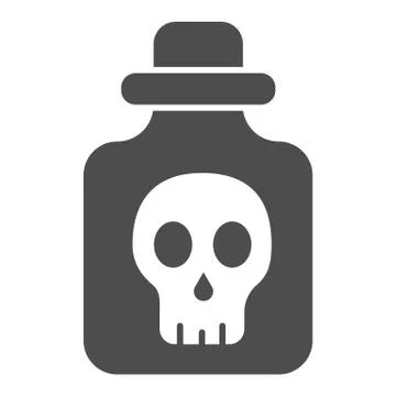 Poison in bottle solid icon, halloween concept, bottle with skull sign on white Stockillustratie