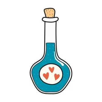 Poison, magic potion in bottle hand drawn Halloween illustration. Stock Illustration