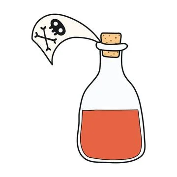 Poison, magic potion in bottle hand drawn Halloween illustration. Stock Illustration
