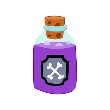Poison potion bottle with crossbones label cartoon Stock Illustration