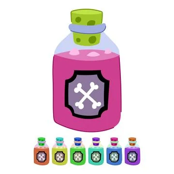 Poison potion bottle with crossbones label cartoon graphic Stock Illustration