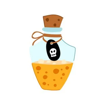 Poison potion bottle with skull label for magic Stock Illustration