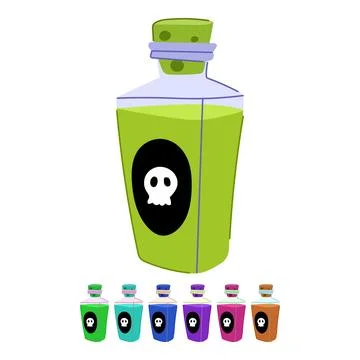Poison potion bottle with skull label symbol graphic Stock Illustration