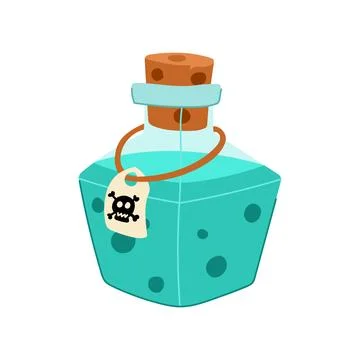 Poison potion bottle with skull warning label Stock Illustration