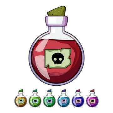 Poison potion bottle with skull warning label Stock Illustration
