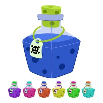 Poison potion bottle with skull warning label graphic Stock Illustration