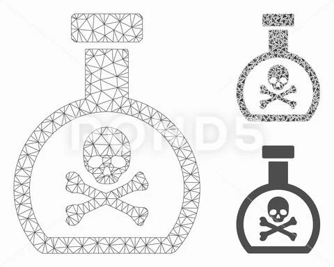 Poison Retort Vector Mesh Network Model and Triangle Mosaic Icon Stock Illustration