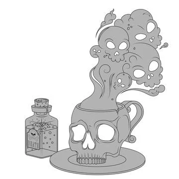 Poisoned Tea Cup and Skulls for Halloween Stock Illustration