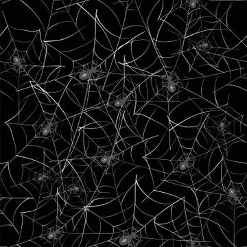 Poisonous Spider Seamless Pattern on Black Background Ilustración de archivo