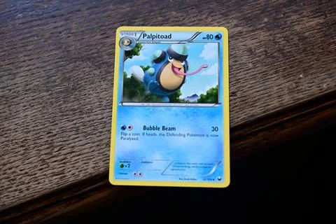 Pokemon cards. Palpitoad. Stock Photos