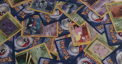 Pokemon Cards Rotating / Spinning - Wide Stock Footage
