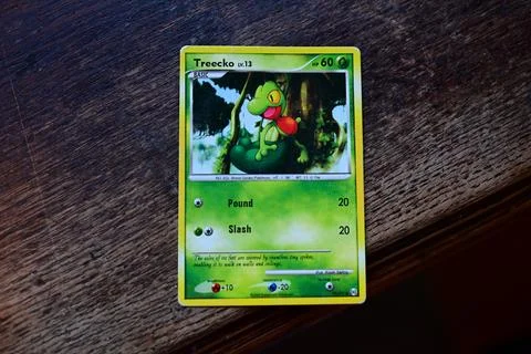 Pokemon cards. Treecko. Stock Photos