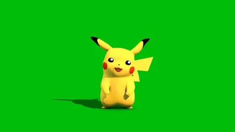 Pokemon Go Pikachu Facial Expressions Front Green Screen 3D Rendering Energy Stock Footage