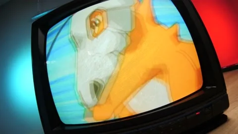 Pokemon TV Show on a Old Vintage CRT TV Screen Stock Footage 139158761