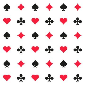 Poker Card Suits Seamless Pattern on White Background. Vector Illustration
