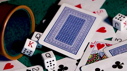 Poker cards falling on the gaming table, playing cards. Stock Footage 147948029