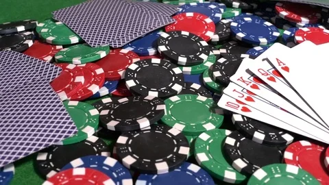 Poker cards on heap of chips Stock Footage 70210429