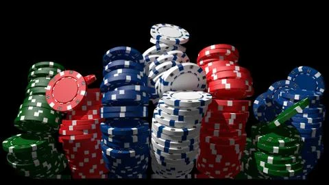 Poker casino chips 3D render with black background Stock Illustration