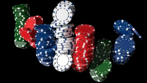 Poker casino chips 3D render with black background Stock Illustration