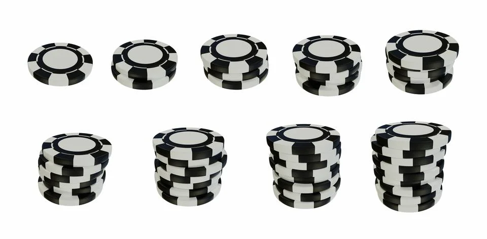 Poker chip 3D stack set, white casino money pile kit, realistic gambling Stock Illustration
