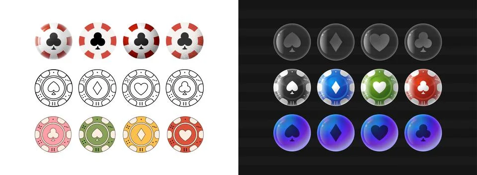 Poker chip set vector collection in modern styles. Detailed Poker symbol ve.. 스톡 일러스트