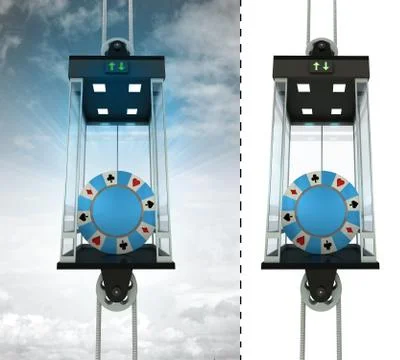 Poker chip in sky elevator concept also isolated one illustration Stock Illustration
