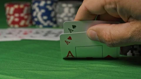 Poker Chips And Two Aces. Close Up Stock Footage 141904283