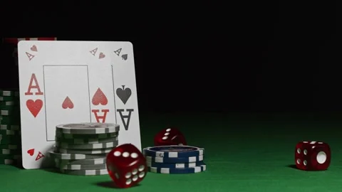 Poker Chips And Two Aces. Close Up. Slow Motion Stock Footage 142436663