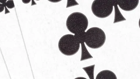 Poker chips cards table winning royal flush,  top view Stock Footage 159669116