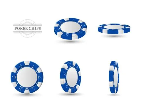 Poker chips in different position. Blue chips isolated on light background. V Illustrazione stock