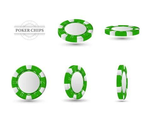 Poker chips in different position. Green chips isolated on light background.  イラスト素材