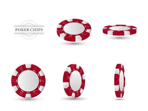 Poker chips in different position. Red chips isolated on light background. Ve Stock-Illustration
