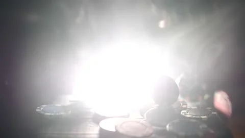 Poker chips falling as slow motion backlit with smokes surrounding it bouncing Video stock 205535602