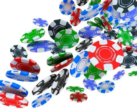 Poker chips falling on white background. Illustrazione stock