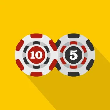 Poker chips nominal five and ten icon, flat style Stock Illustration