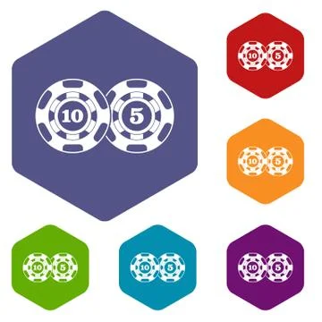 Poker chips nominal five and ten icons set Illustrazione stock
