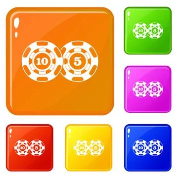 Poker chips nominal five and ten icons set vector color Stock Illustration