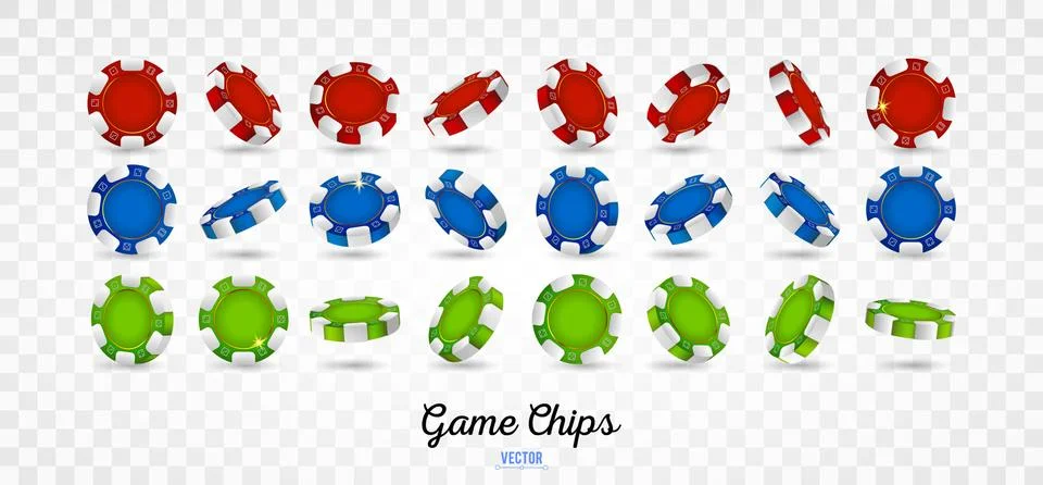 Poker chips in shown from different angles Stock Illustration