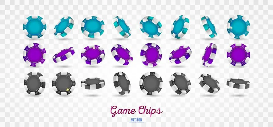 Poker chips in shown from different angles Stock Illustration
