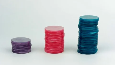 Poker chips stacks growing on green table stop motion Video stock 83872857