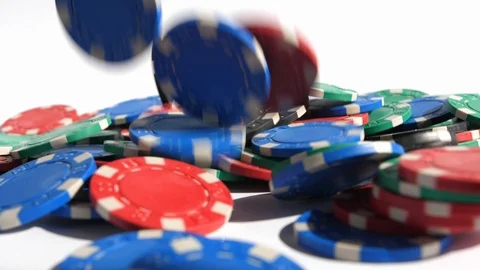 Poker Chips Thrown at White Table Slow Motion Stock Footage 105413470