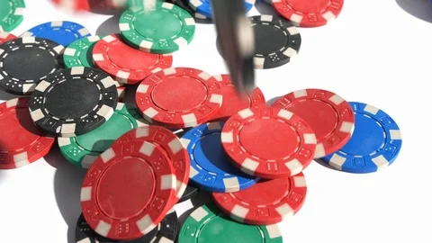 Poker Chips Thrown at White Table Slow Motion Stock Footage 105413508