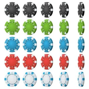 Poker Chips Vector. Flip Different Angles. Set Classic Colored Poker Chips Icon Illustrazione stock