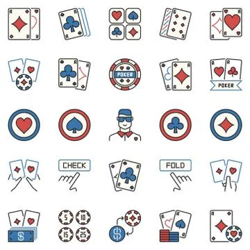 Poker colored icons. Vector playing cards creative concept signs Stock Illustration