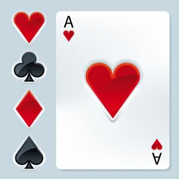 Poker elements and heart ace card. Shiny aspect. Stock Illustration